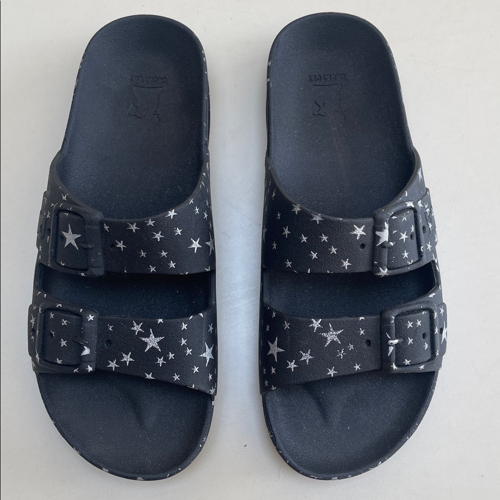 CACATOES Starry Black Sandals Astromelia Cockatoo Flat Sandals - Silver  SIZE 7 - Picture 4 of 10